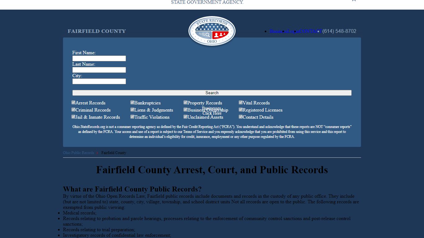 Fairfield County Arrest, Court, and Public Records